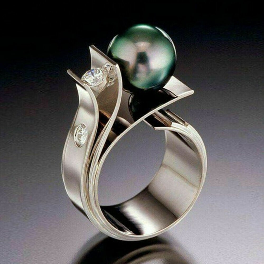 Black Pearl 925 Silver Ring.  New